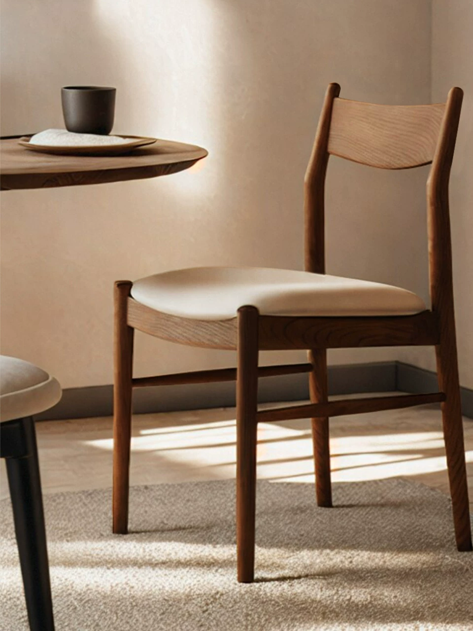 Nordic Mid-Century Style Island Table Solid Wood Dining Chair, Home Dining Table and Chair Set, Restaurant Stool, Wabi-Sabi Style Light Luxury Home-Use Chair with Backrest